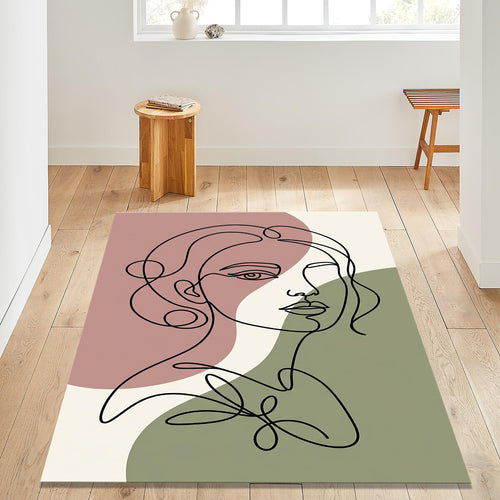 One Line Woman Art Area Rug Minimalist Abstract Living Room