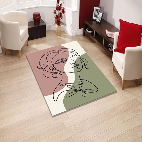 One Line Woman Art Area Rug Minimalist Abstract Living Room