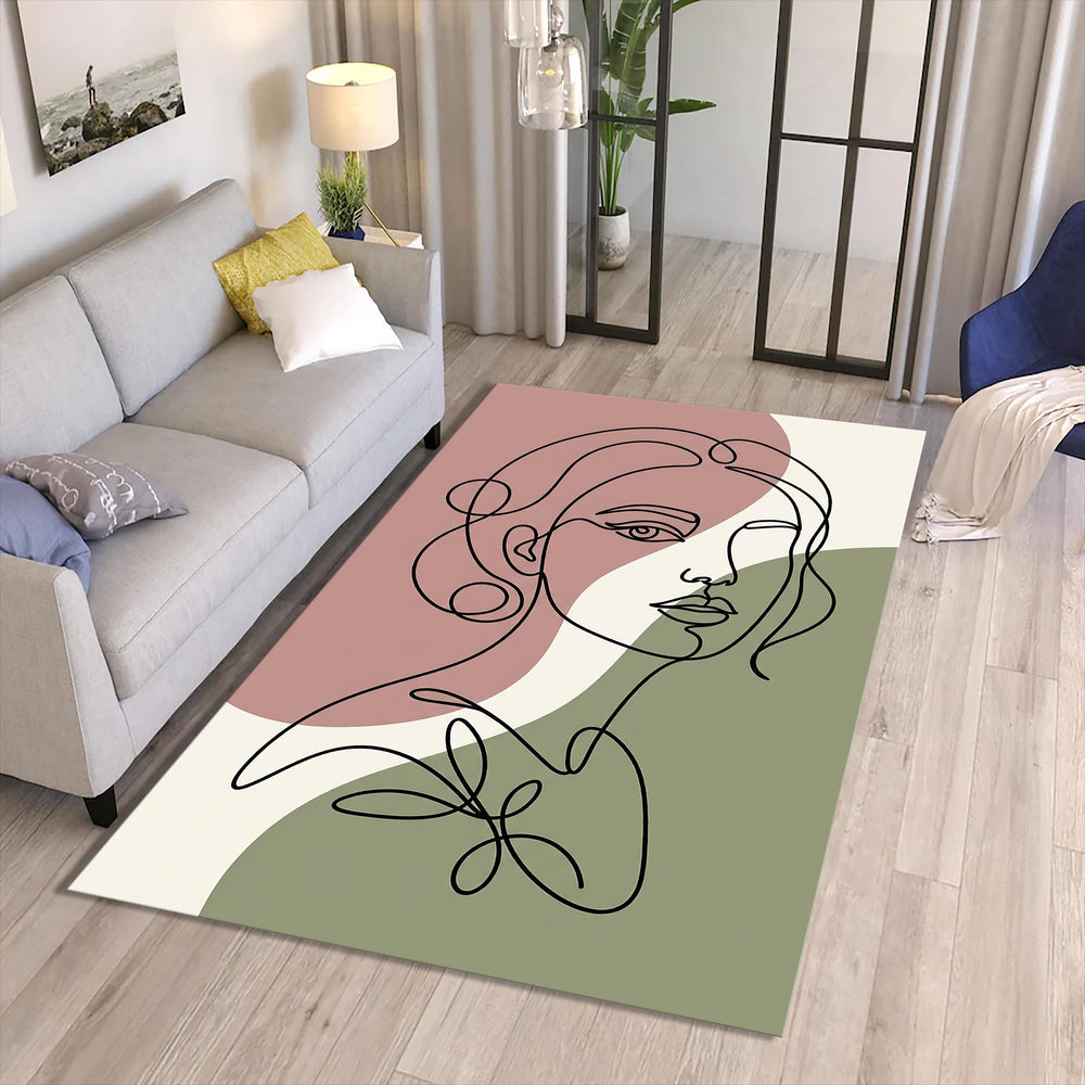 One Line Woman Art Area Rug Minimalist Abstract Living Room