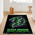 Cyberpunk Dragon Glitch Area Rug Gaming Room Man Cave Neon Carpet