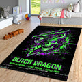 Cyberpunk Dragon Glitch Area Rug Gaming Room Man Cave Neon Carpet