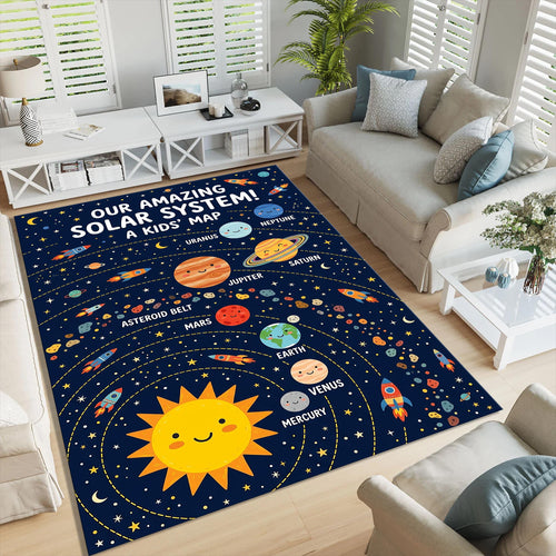 Solar System Planets Area Rug Kids Bedroom Playroom Educational