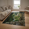 Ancient Mayan Jungle Area Rug Tropical Waterfall Living Room