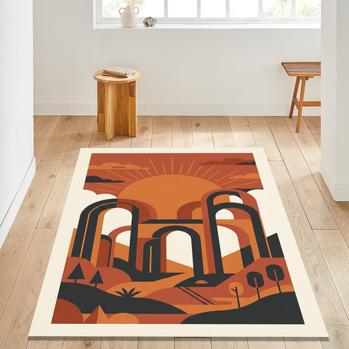 Mid Century Modern Area Rug Geometric Arch Boho Living Room