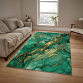 Emerald Green Gold Marble Area Rug Luxury Abstract Living Room