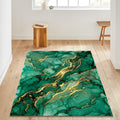 Emerald Green Gold Marble Area Rug Luxury Abstract Living Room