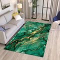 Emerald Green Gold Marble Area Rug Luxury Abstract Living Room