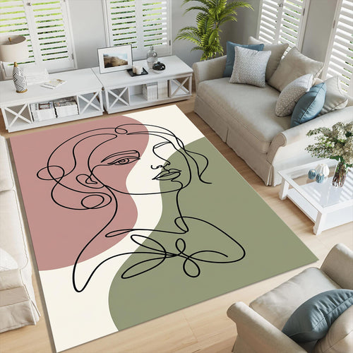 One Line Woman Art Area Rug Minimalist Abstract Living Room