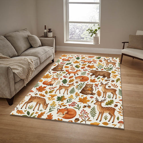 Autumn Woodland Forest Animals Rug Fox Bear Deer Kids Nursery