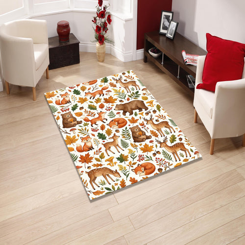 Autumn Woodland Forest Animals Rug Fox Bear Deer Kids Nursery