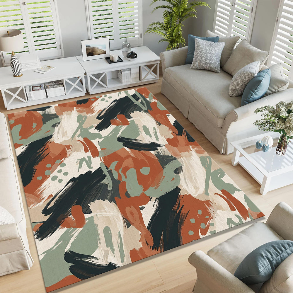 Abstract Brush Stroke Area Rug Boho Living Room Dining Carpet