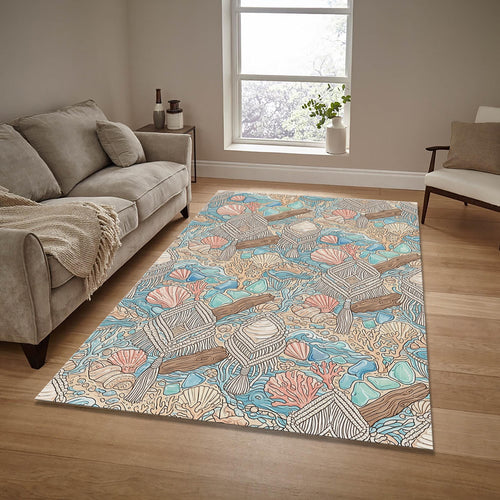 Coastal Macrame Sea Area Rug Beach House Bathroom Carpet Washable
