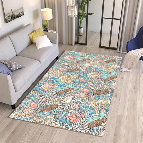 Coastal Macrame Sea Area Rug Beach House Bathroom Carpet Washable