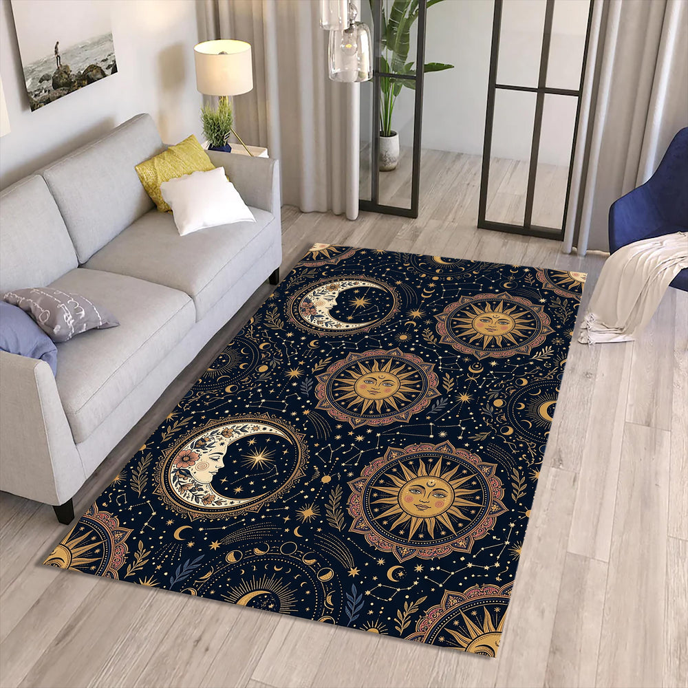 Celestial Sun Moon Area Rug Mystic Astrology Bedroom Carpet