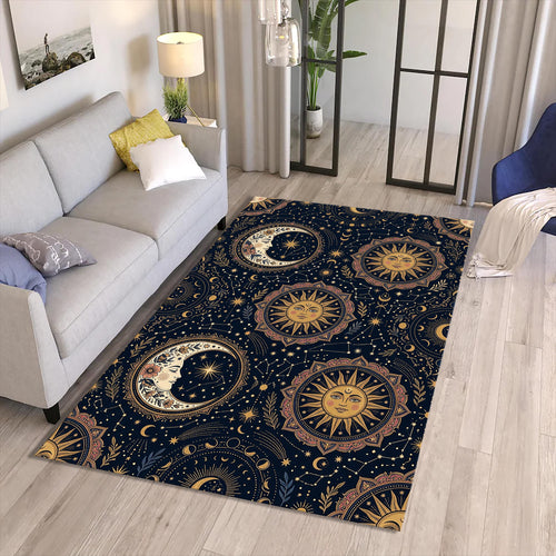 Celestial Sun Moon Area Rug Mystic Astrology Bedroom Carpet