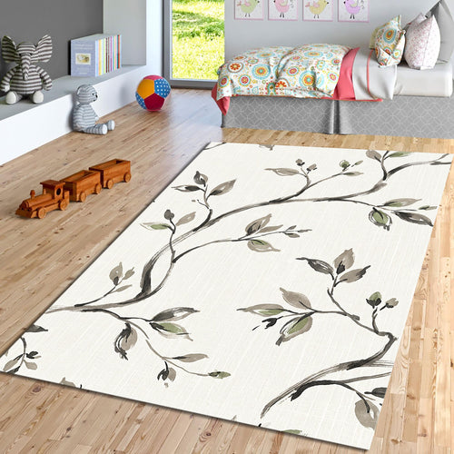 Botanical Branch Area Rug Japandi Living Room Dining Carpet