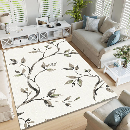 Botanical Branch Area Rug Japandi Living Room Dining Carpet