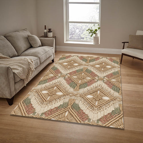 Boho Macrame Geometric Area Rug Living Room Bedroom Carpet