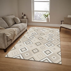 Geometric Diamond Area Rug Beige Living Room Carpet Washable