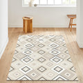 Geometric Diamond Area Rug Beige Living Room Carpet Washable