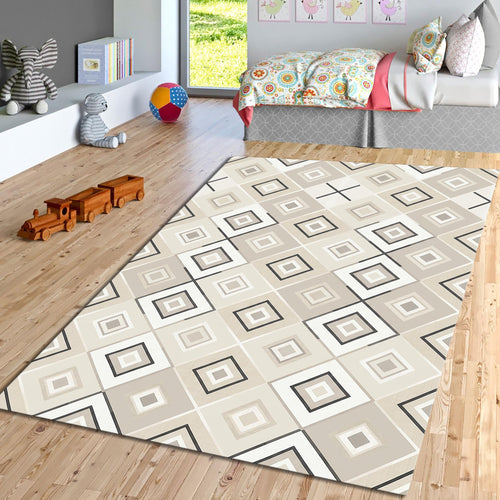Geometric Diamond Area Rug Beige Living Room Carpet Washable