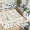 Geometric Diamond Area Rug Beige Living Room Carpet Washable