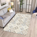 Geometric Diamond Area Rug Beige Living Room Carpet Washable