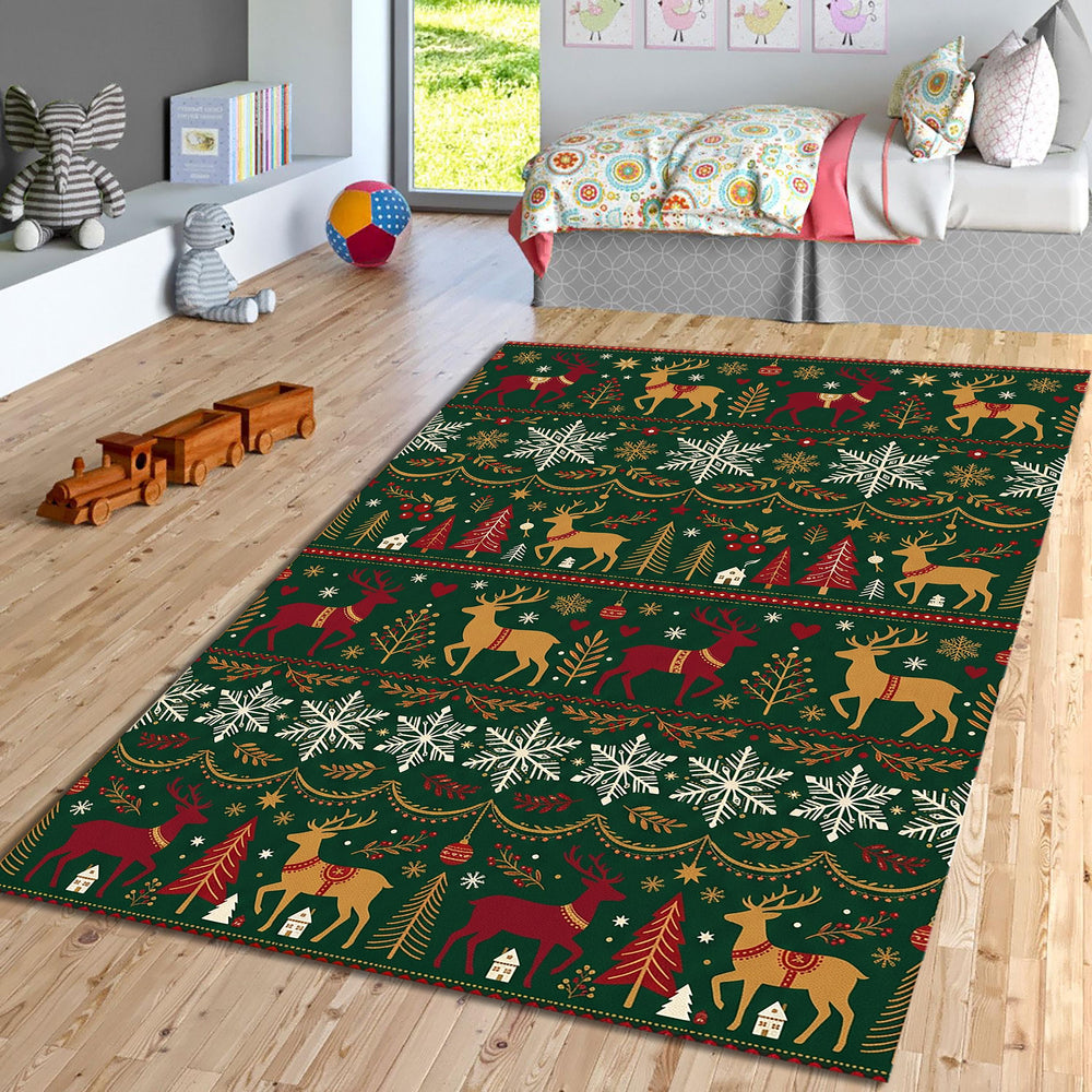 Christmas Reindeer Area Rug Holiday Living Room Carpet Washable