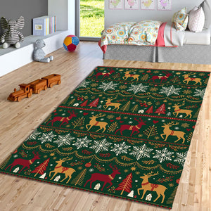Christmas Reindeer Area Rug Holiday Living Room Carpet Washable