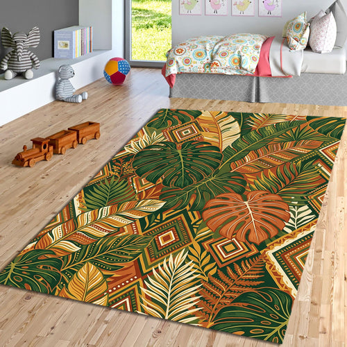 Tropical Monstera Leaf Area Rug Boho Living Room Carpet Washable