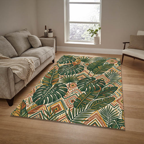 Monstera Palm Leaf Area Rug Boho Jungle Bedroom Carpet Washable