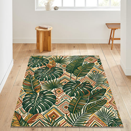 Monstera Palm Leaf Area Rug Boho Jungle Bedroom Carpet Washable