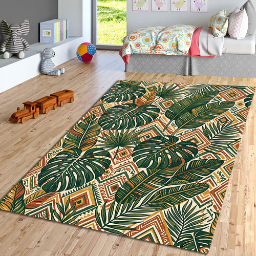 Monstera Palm Leaf Area Rug Boho Jungle Bedroom Carpet Washable