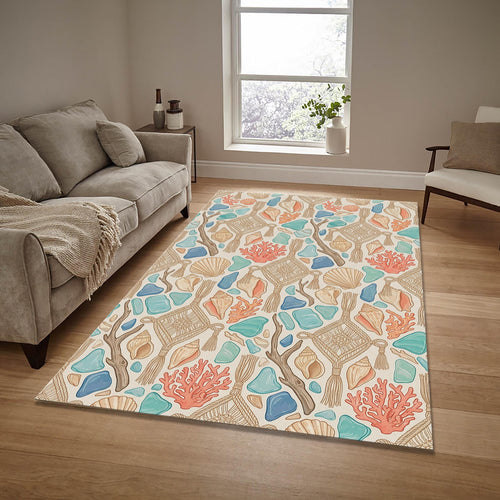Coastal Macrame Sea Rug Beach House Bedroom Carpet Washable