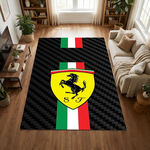 Ferrari Logo Area Rug Man Cave Garage Bedroom Carpet Washable