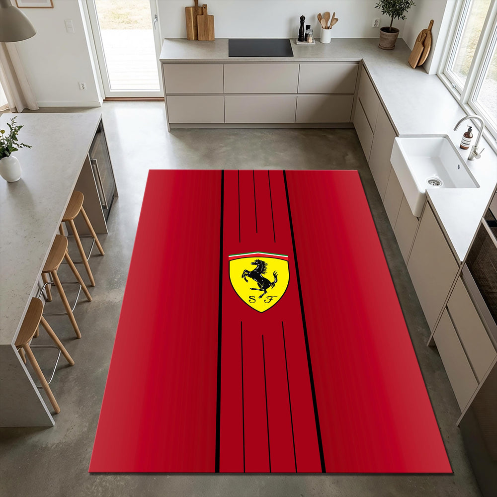 Scuderia Ferrari Area Rug Man Cave Garage Racing Carpet Washable