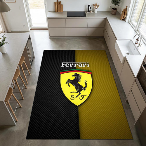 Ferrari Carbon Gold Area Rug Living Room Luxury Carpet Washable