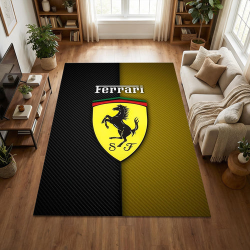 Ferrari Carbon Gold Area Rug Living Room Luxury Carpet Washable