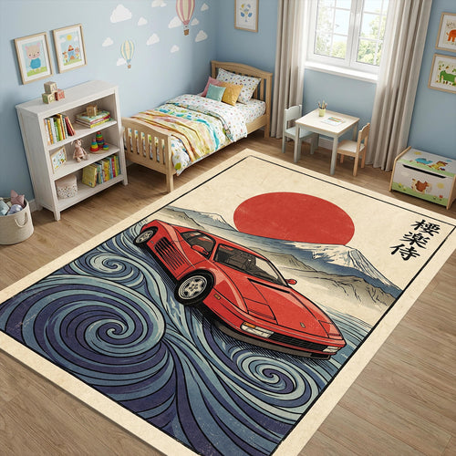 Ferrari F40 Hokusai Area Rug Ukiyo-e Retro Living Room Carpet