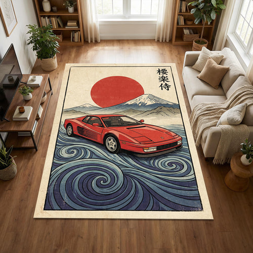 Ferrari F40 Hokusai Area Rug Ukiyo-e Retro Living Room Carpet