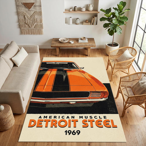 American Muscle Car Area Rug Man Cave Retro Garage Carpet