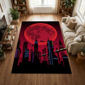 Cyberpunk City Area Rug Gaming Room Neon Bedroom Carpet Washable