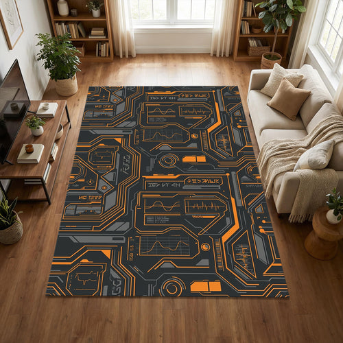 Sci-Fi Circuit Board Area Rug Gaming Room Tech Office Carpet