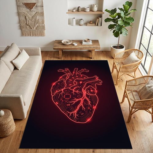 Cyberpunk Heart Area Rug Dark Aesthetic Bedroom Carpet Washable