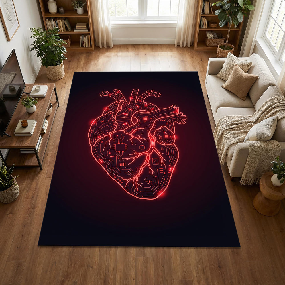 Cyberpunk Heart Area Rug Dark Aesthetic Bedroom Carpet Washable
