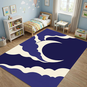 Crescent Moon Cloud Area Rug Boho Celestial Bedroom Carpet