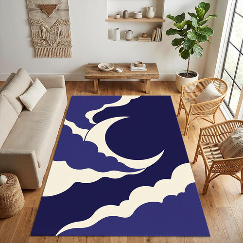 Crescent Moon Cloud Area Rug Boho Celestial Bedroom Carpet