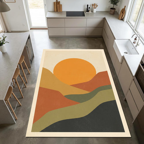 Mid Century Modern Sunset Rug Boho Living Room Carpet Washable