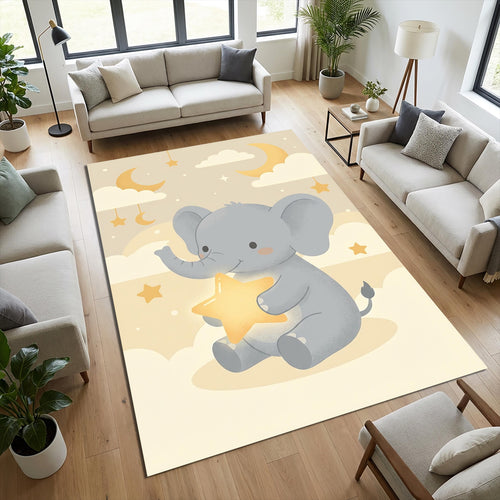 Cute Elephant Nursery Area Rug Baby Boy Girl Room Decor Washable