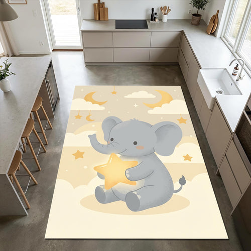 Cute Elephant Nursery Area Rug Baby Boy Girl Room Decor Washable